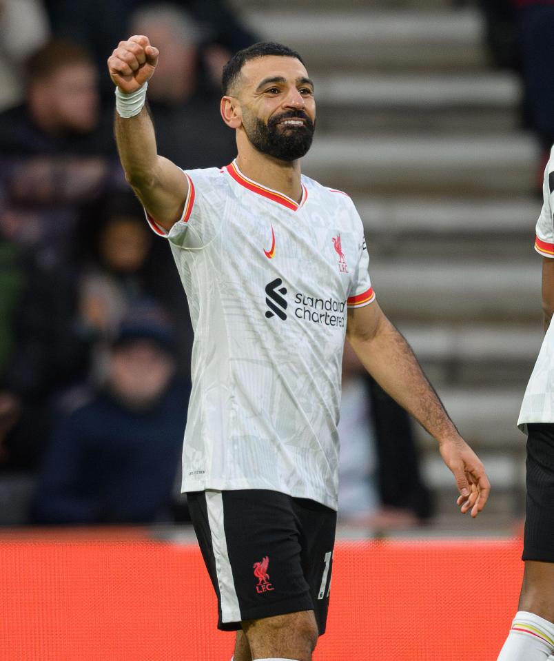 Liverpool's Mo Salah celebrating a goal.
