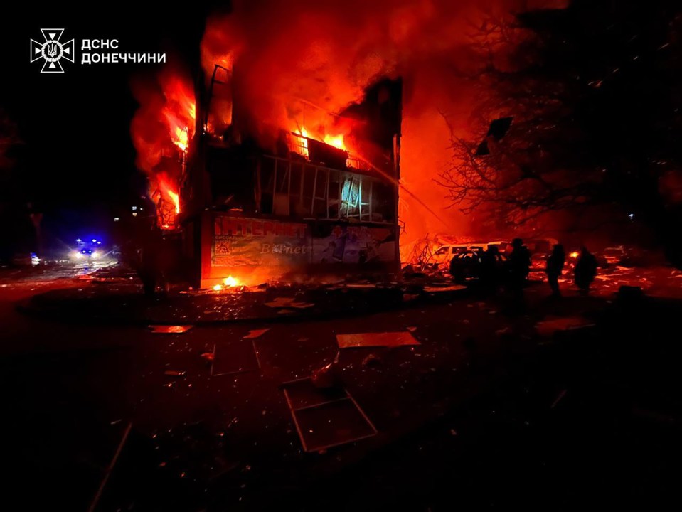 Aftermath of a building fire in Dobropillia, Donetsk region, Ukraine.