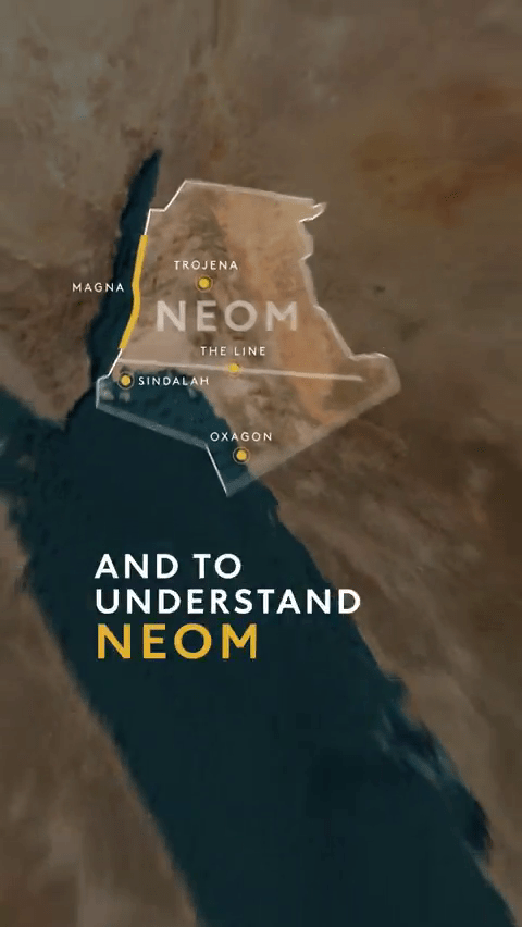 Map of NEOM, highlighting The Line and other locations.