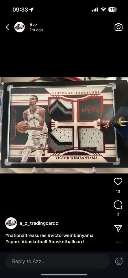 Victor Wembanyama National Treasures rookie card.