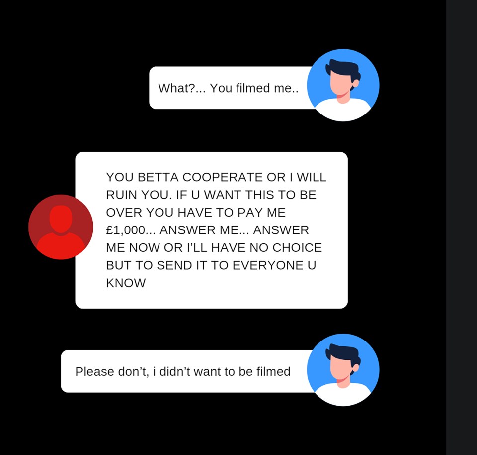 Illustration of sextortion text messages.