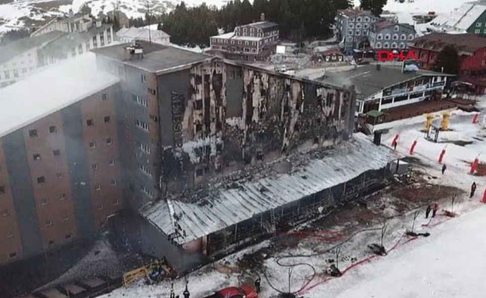 Fire-damaged hotel in Uludag, Bursa.