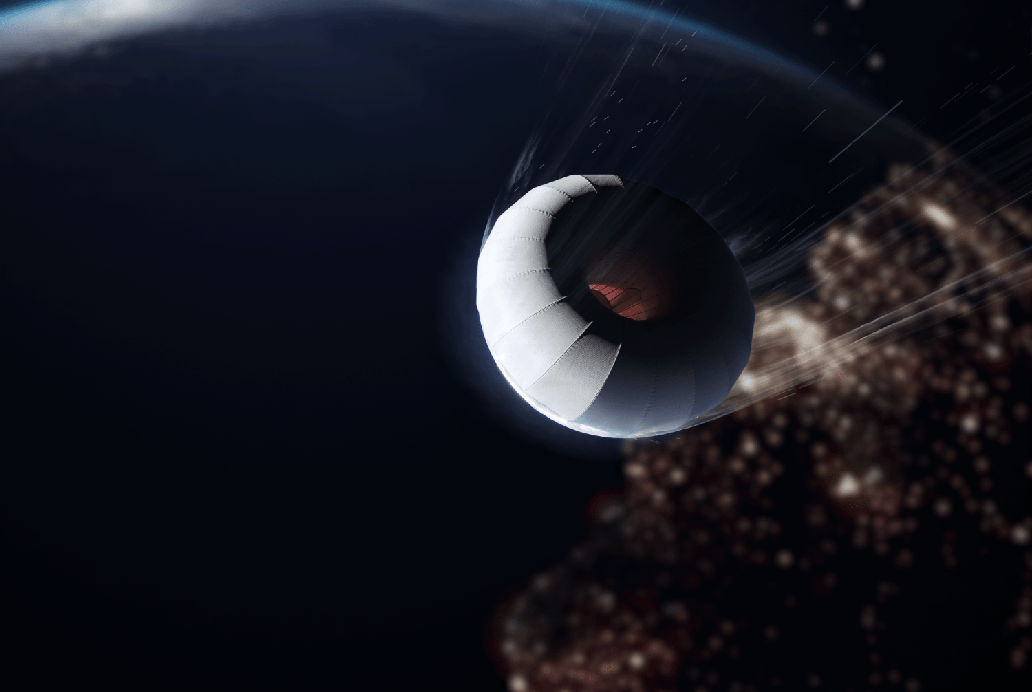 Illustration of a spacecraft re-entering Earth's atmosphere.