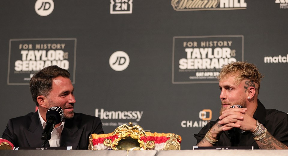 Eddie Hearn and Jake Paul at a press conference.