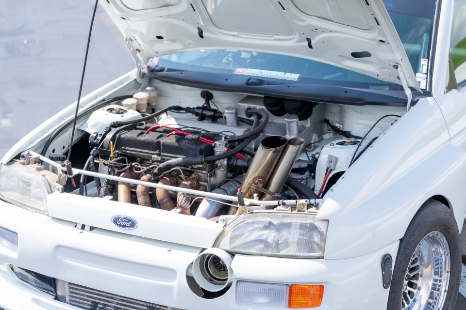 Engine of a modified Ford Escort.