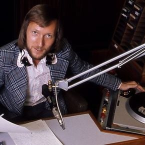 Colin Berry, Radio 2 broadcaster, at his desk.
