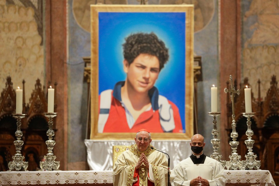 Portrait of Carlo Acutis at his beatification ceremony.