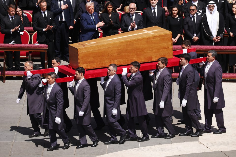 Pallbearers carrying Pope Francis's coffin at his funeral.