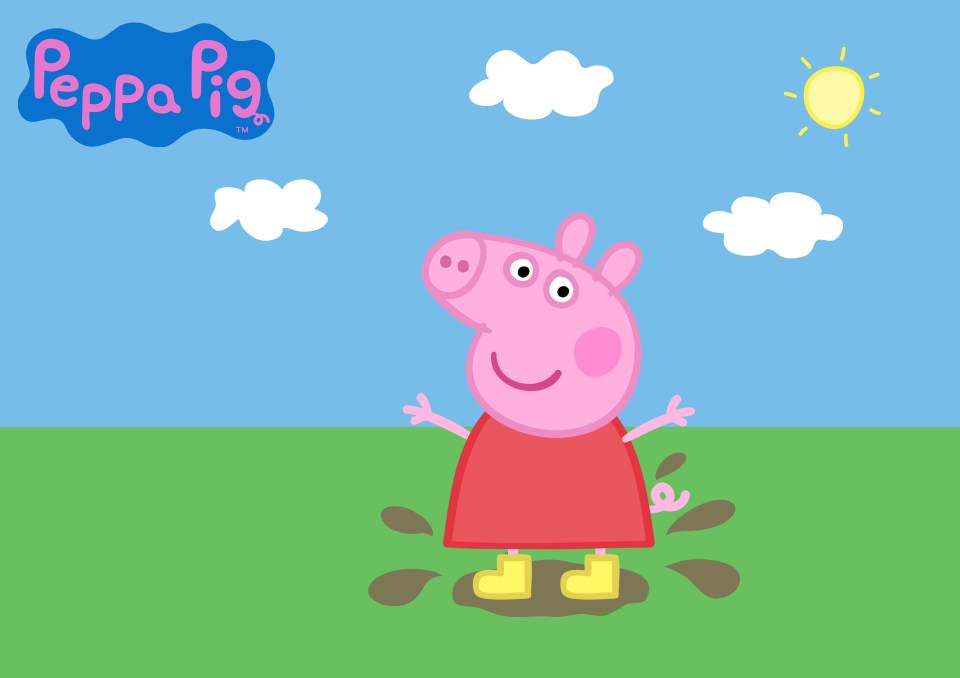 Illustration of Peppa Pig in a puddle.