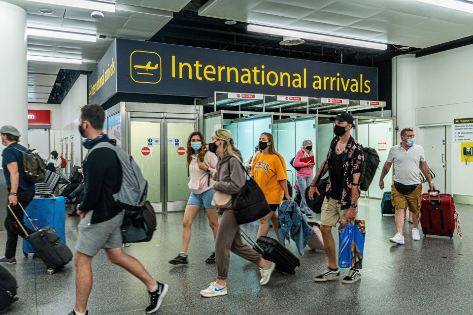 Passengers arriving at an international airport.