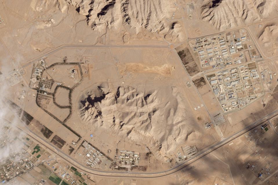 Satellite image of Iran's nuclear site in Isfahan after air defenses were fired.