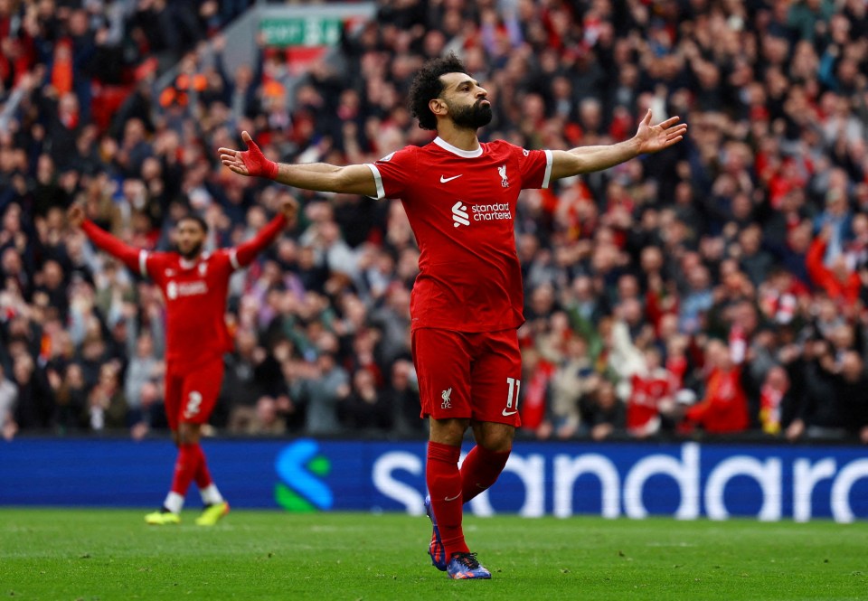 Mohamed Salah celebrating a goal.
