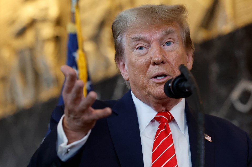Donald Trump speaking at a press conference.