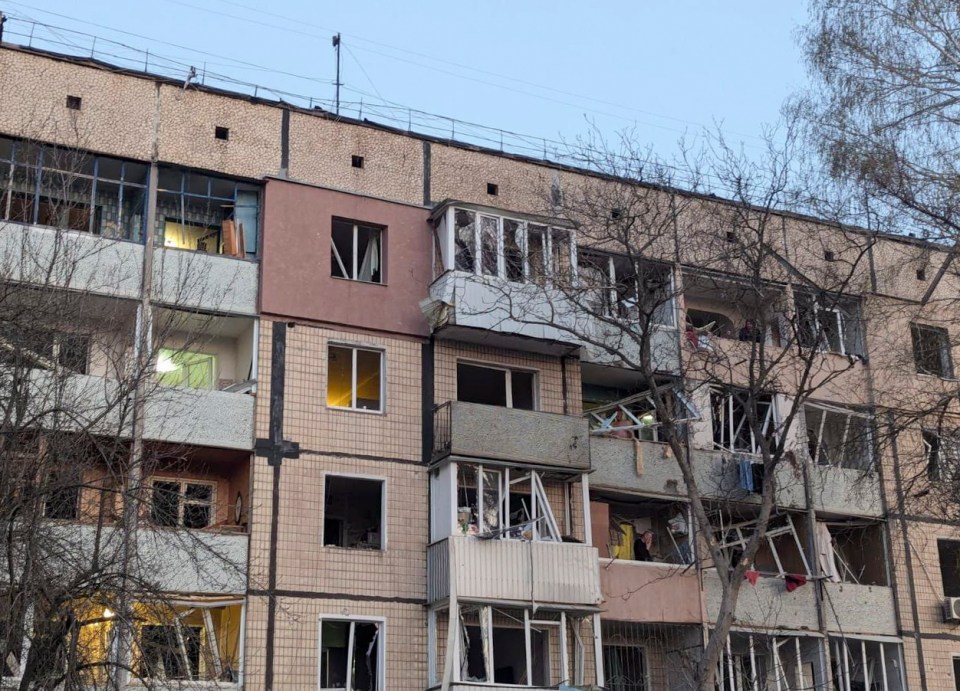 Apartment building damaged by shelling in Kryvyi Rih, Ukraine.