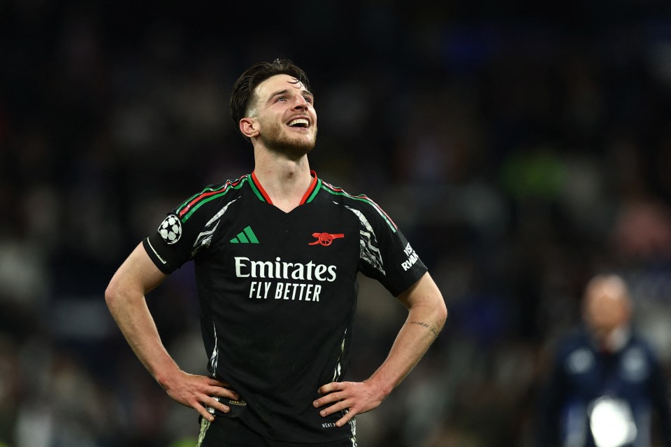 Declan Rice of Arsenal celebrating after a match.