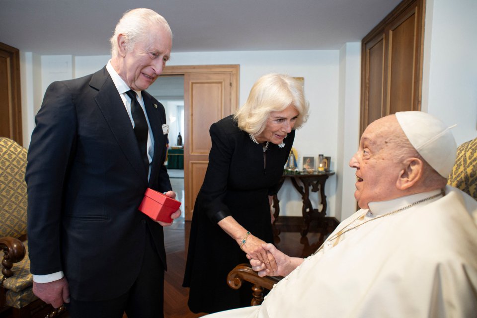 King Charles III and Queen Camilla meet with Pope Francis.