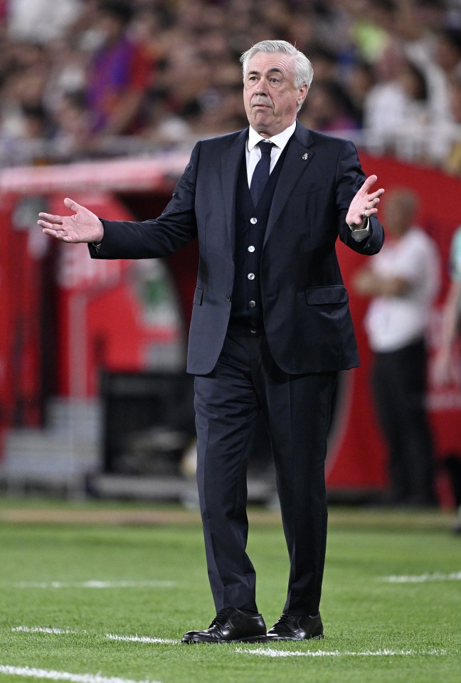Carlo Ancelotti, Real Madrid's head coach, at a soccer match.