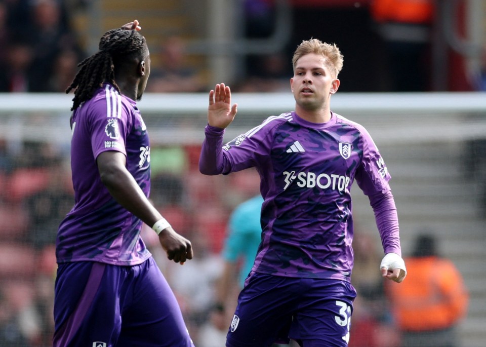 Emile Smith Rowe of Fulham celebrates a goal.