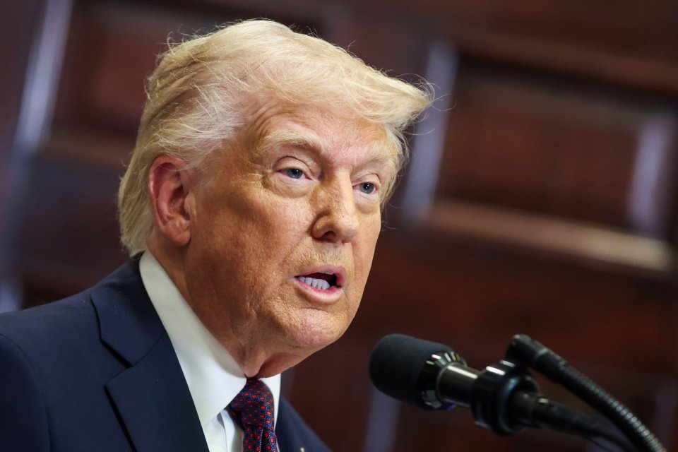 President Trump speaking at a press conference.