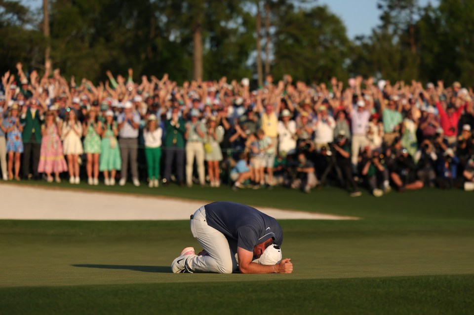Rory McIlroy celebrates winning the Masters Tournament.