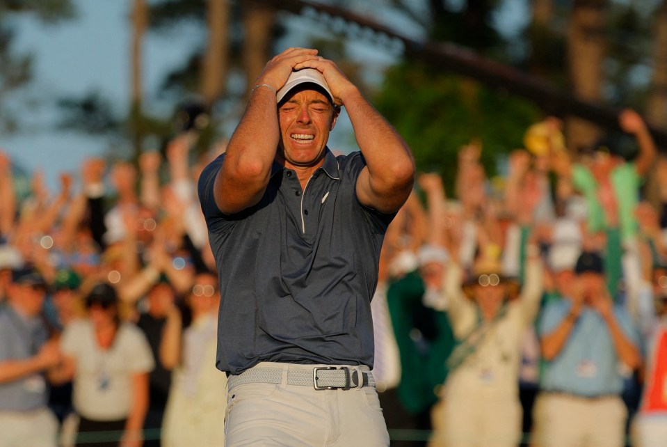 Rory McIlroy celebrates winning The Masters.