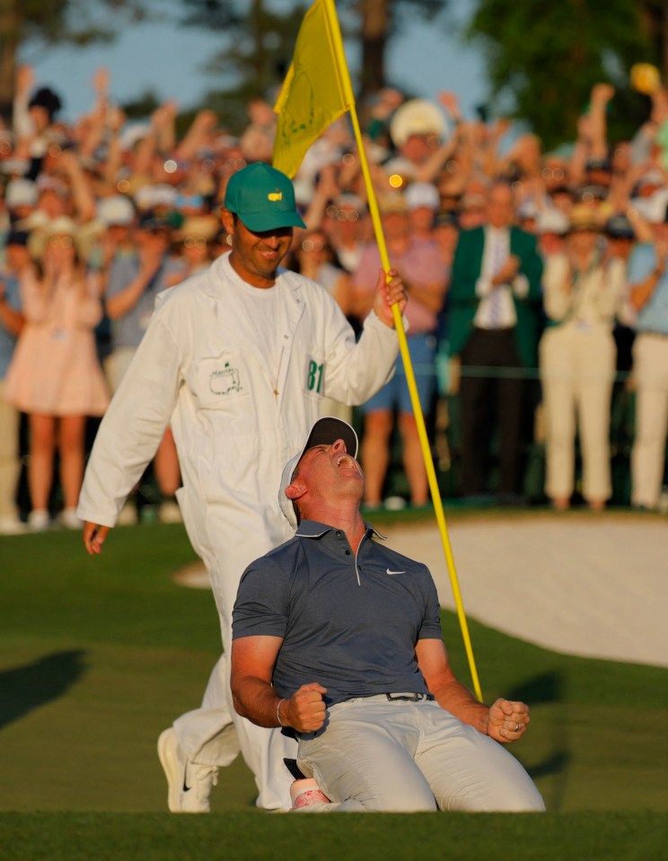 Rory McIlroy celebrating a golf victory.