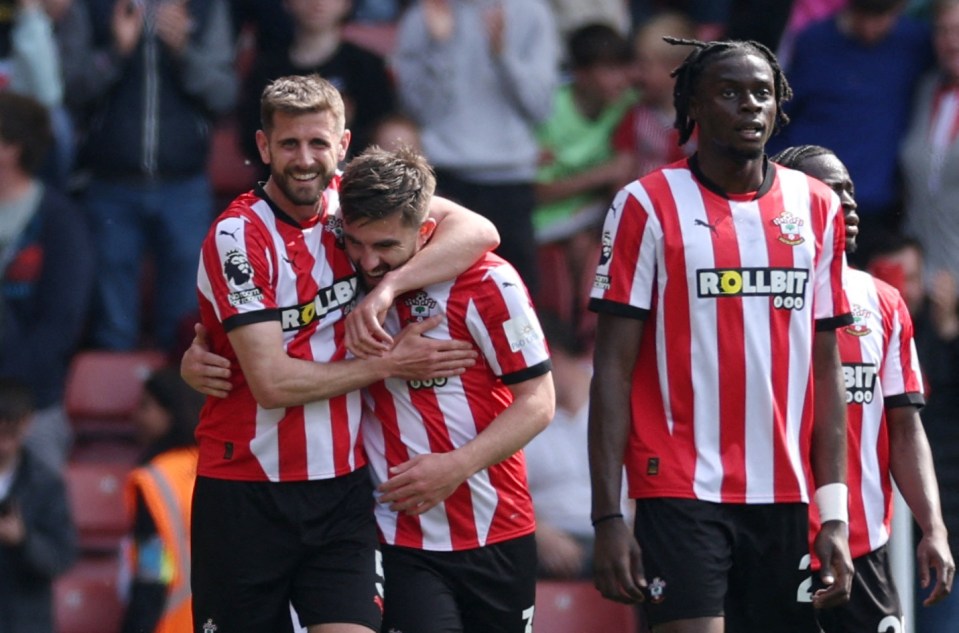 Southampton players celebrating a goal.
