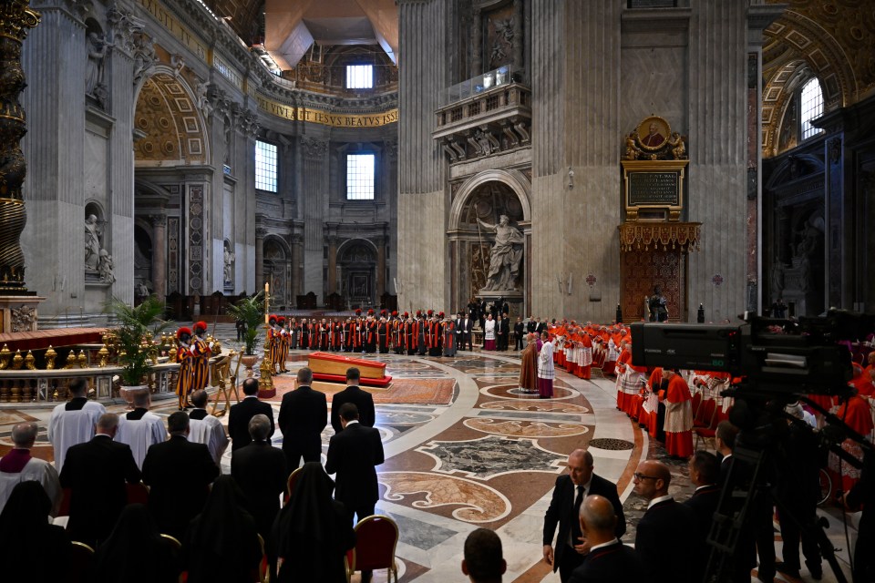 Pope Francis's body lying in state at St. Peter's Basilica.