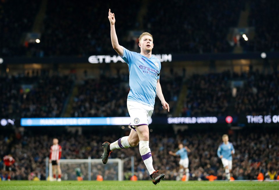 Kevin De Bruyne of Manchester City celebrating a goal.