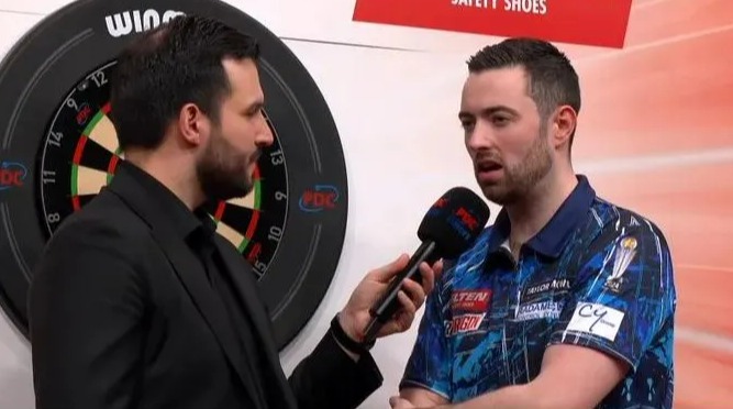 Luke Humphries being interviewed after a darts match.