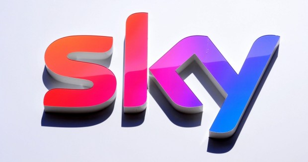Sky logo on a building in Manchester.