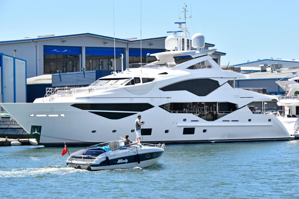 Sunseeker yachts at the factory in Poole, Dorset.