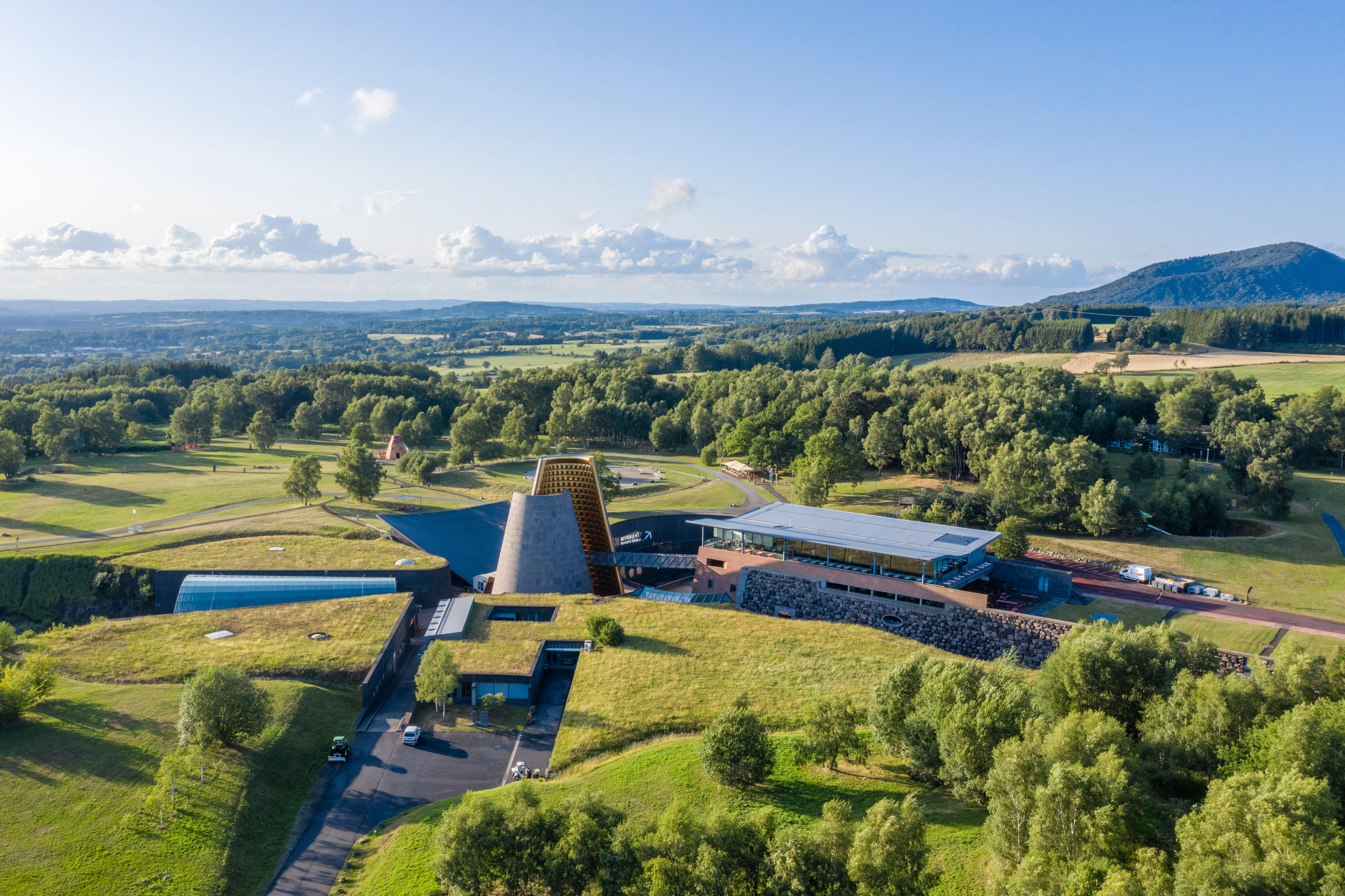 Aerial view of Vulcania in the Puy-de-Dôme, France.