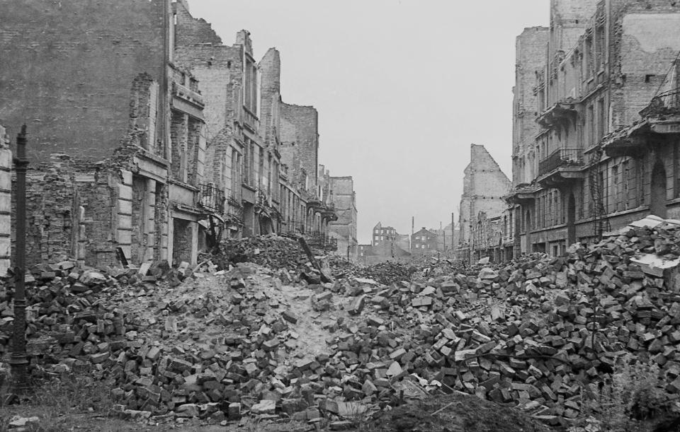 Post-World War II bomb damage in Berlin.