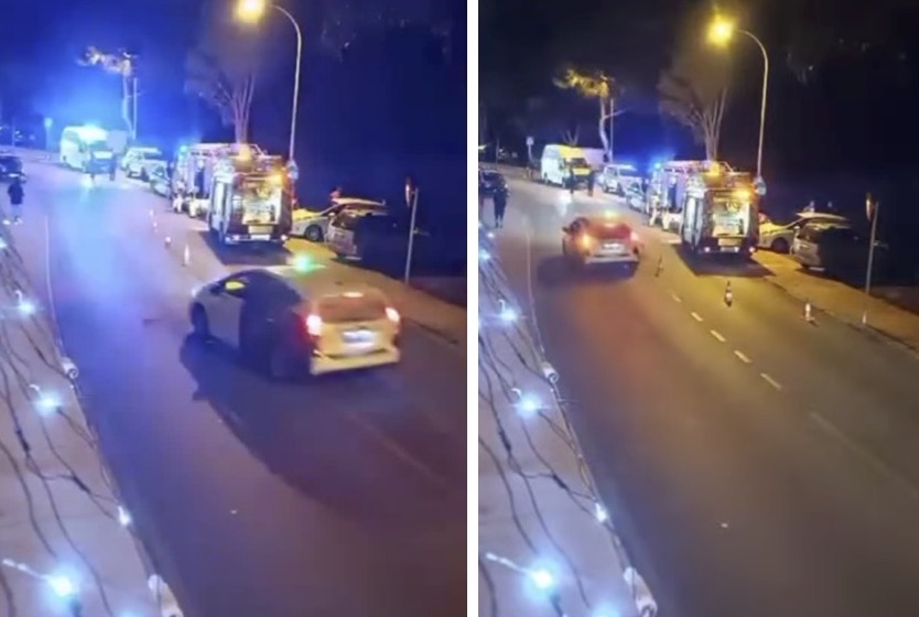 Two night-time views of emergency vehicles responding to a shooting on the Costa del Sol.