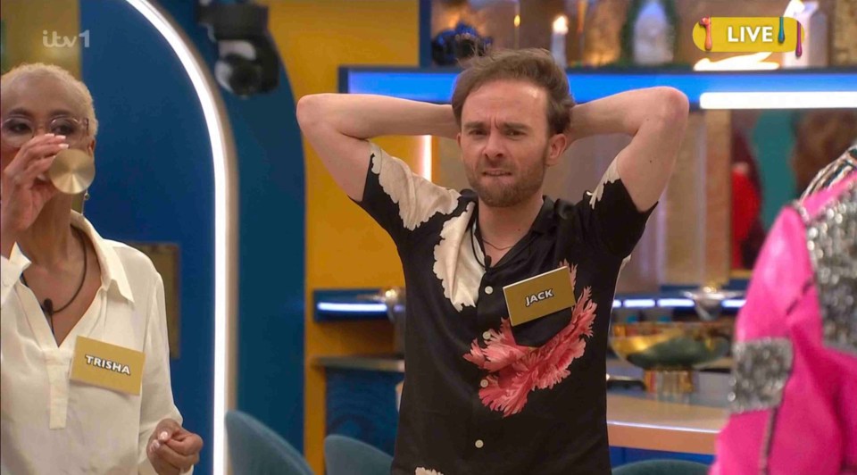 Jack and Trisha, contestants on a reality show, shown with their name tags.