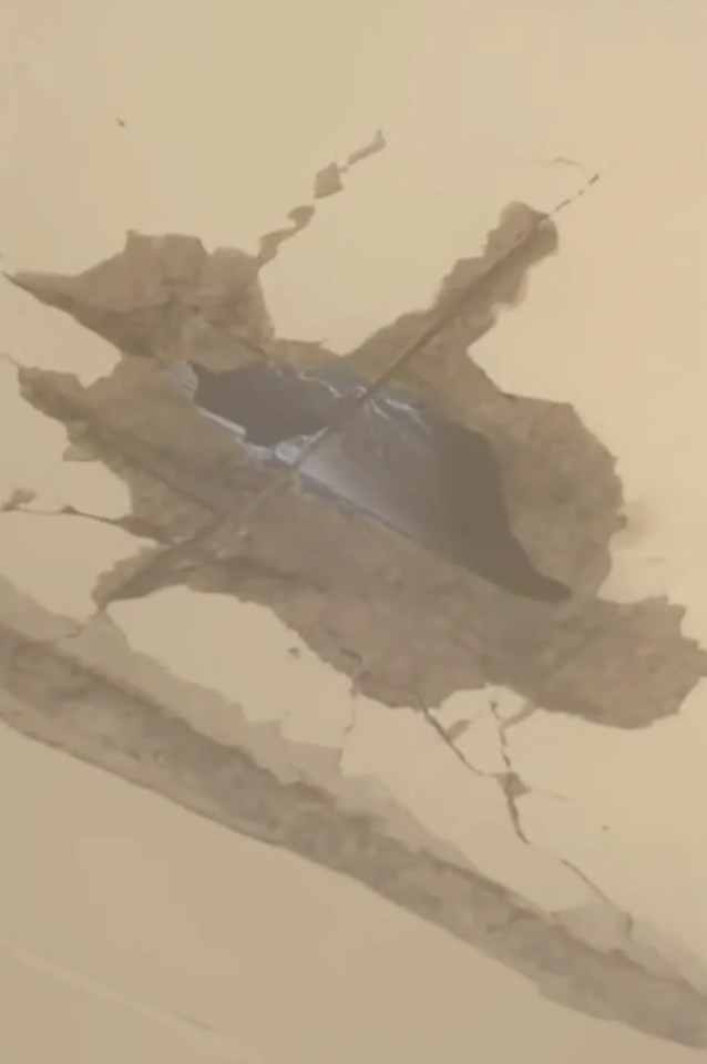 Damage to a hospital ceiling in Kostiantynivka, Donetsk region.