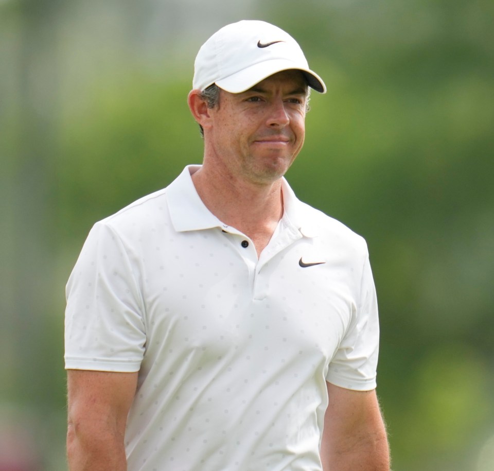 Rory McIlroy reacting after a putt.