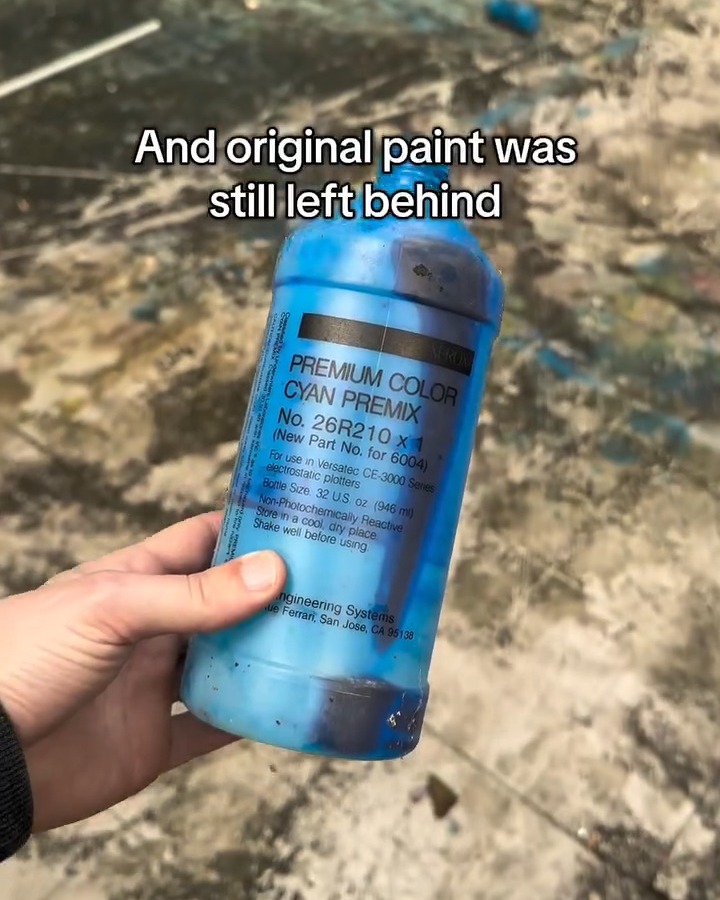 Bottle of original Bugatti paint found in an abandoned factory.