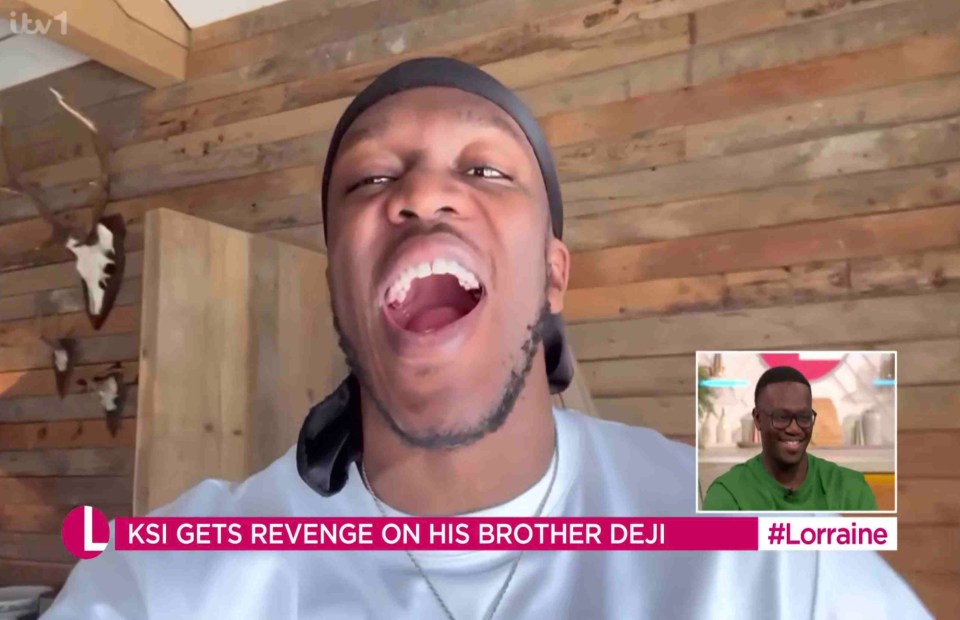 KSI laughing on video call, reacting to his brother Deji being pranked.