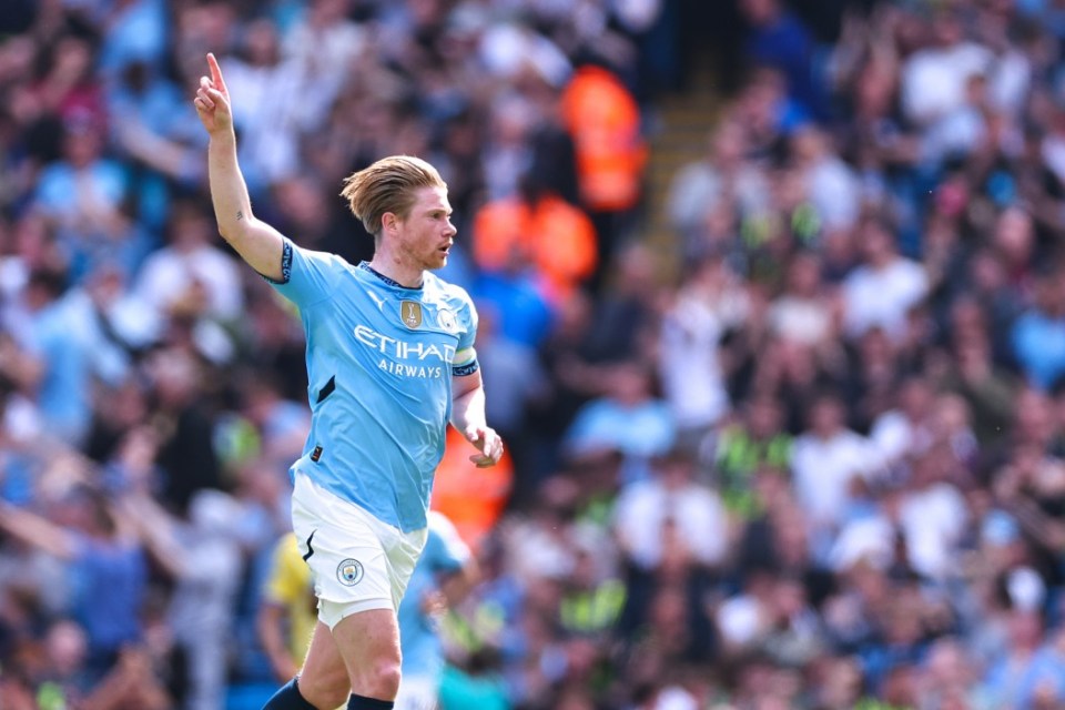 Kevin De Bruyne of Manchester City celebrating a goal.