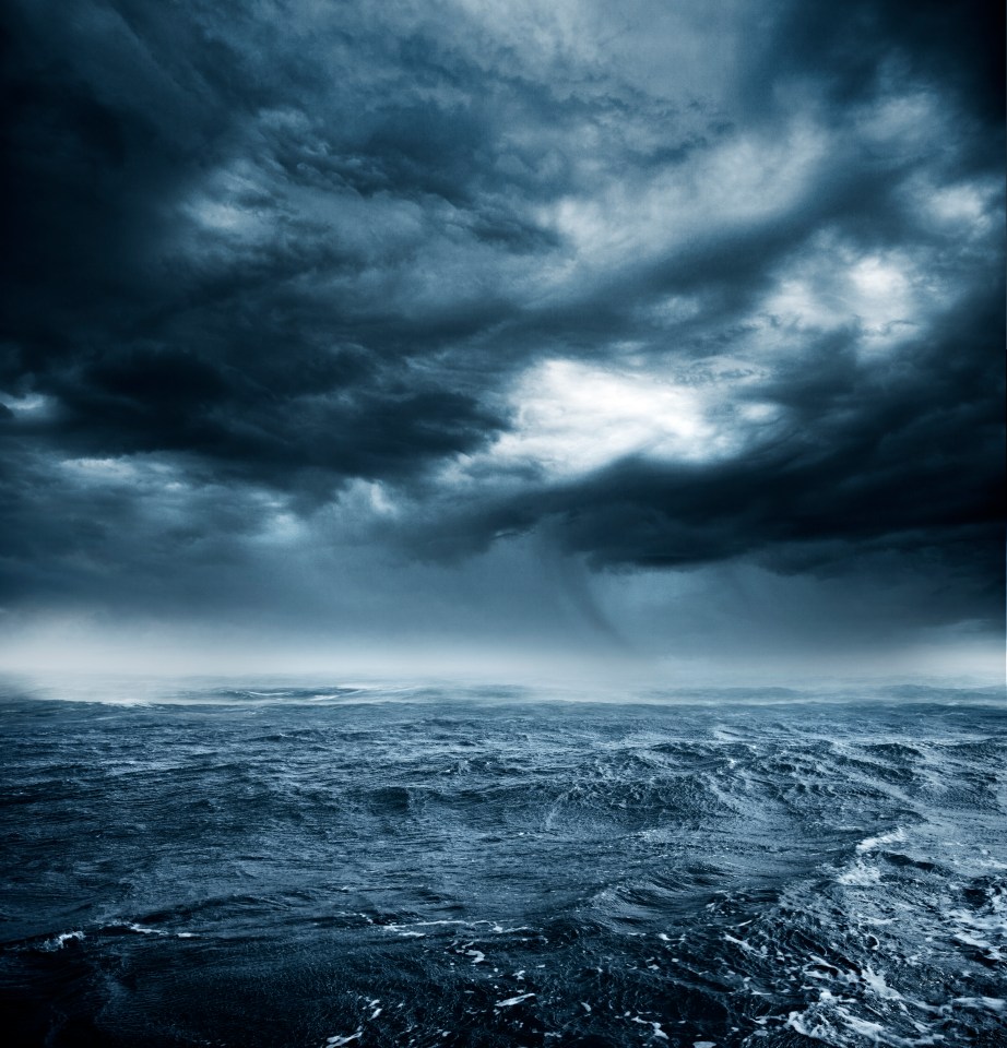 Stormy sea under a dramatic sky.
