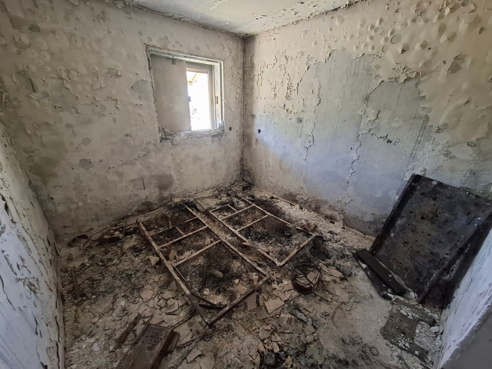 Damaged room in Kibbutz Nir Oz, Israel.