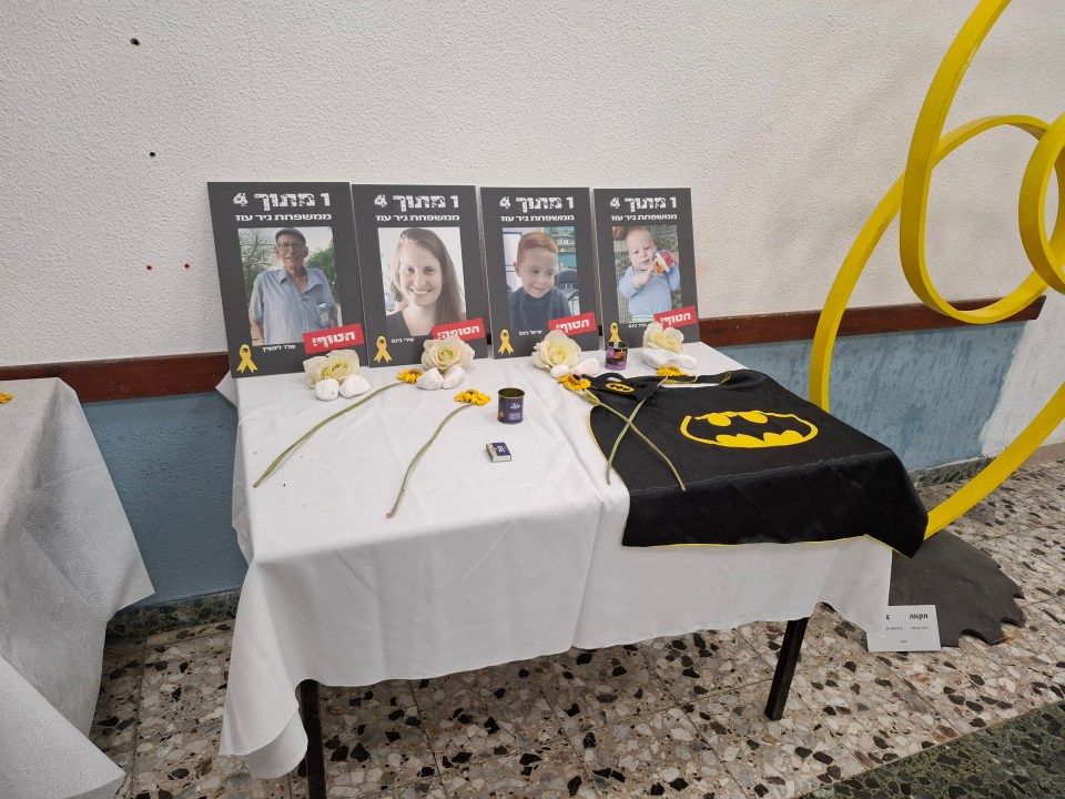 Memorial for four victims of the Kibbutz Nir Oz attack.