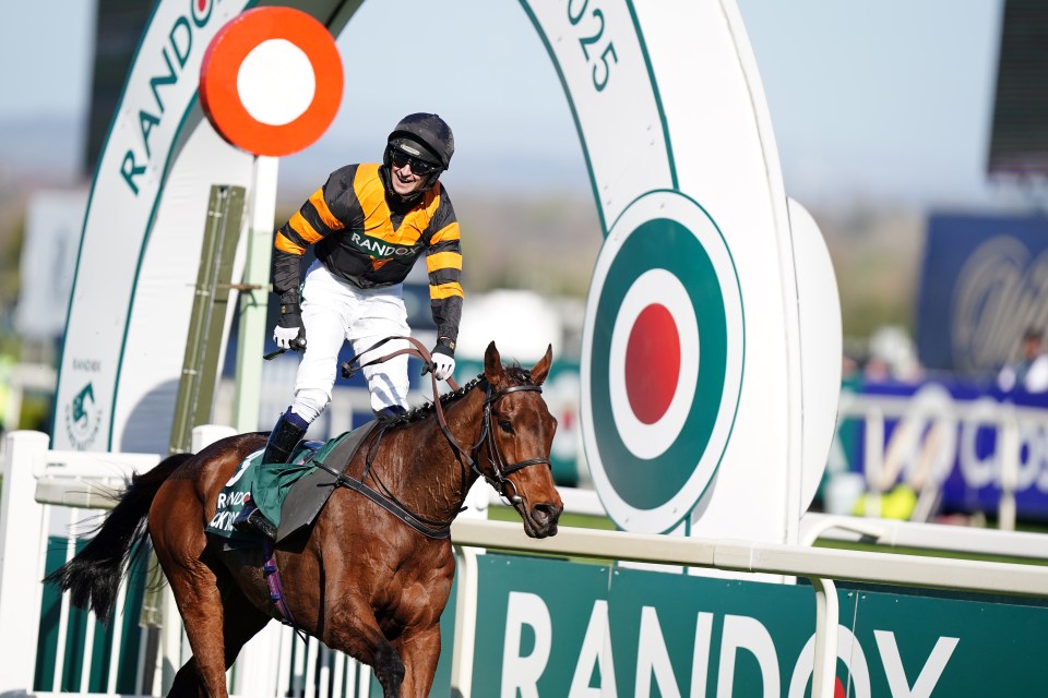 Patrick Mullins aboard Nick Rockett after winning the Randox Grand National on day three of the Randox Grand National Festival at Aintree Racecourse, Liverpool. Picture date: Saturday April 5, 2025. PA Photo. Photo credit should read: Mike Egerton/PA Wire. RESTRICTIONS: Editorial Use only, commercial use is subject to prior permission from The Jockey Club/Aintree Racecourse.