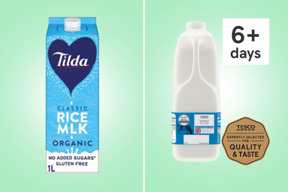 Comparison of Tilda organic rice milk and Tesco whole milk.