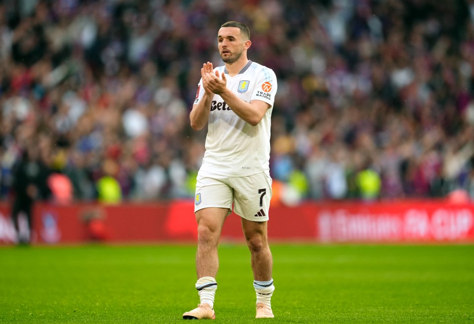 Aston Villa's John McGinn applauds the fans following the Emirates FA Cup semi-final match at Wembley Stadium, London. Picture date: Saturday April 26, 2025. PA Photo. See PA story SOCCER Palace. Photo credit should read: Nick Potts/PA Wire. RESTRICTIONS: EDITORIAL USE ONLY No use with unauthorised audio, video, data, fixture lists, club/league logos or "live" services. Online in-match use limited to 120 images, no video emulation. No use in betting, games or single club/league/player publications.