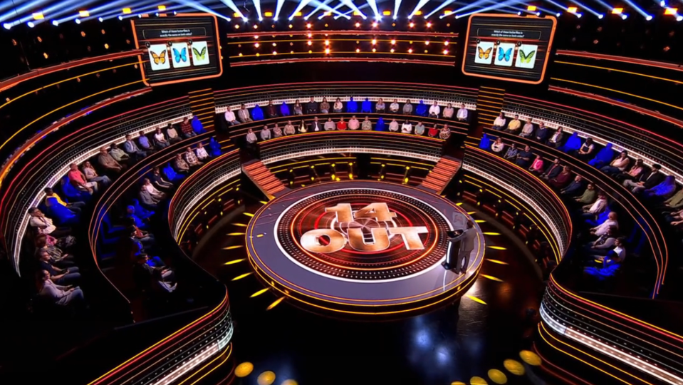 Screenshot of the "14 Out" game show set.