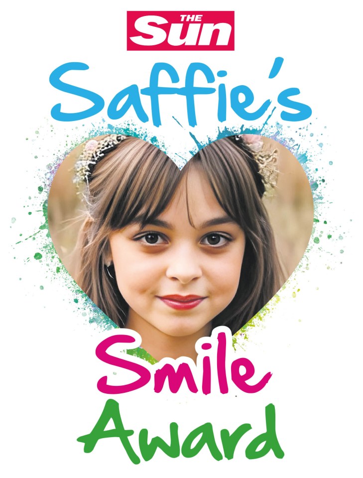 Saffie's Smile Award graphic with girl's photo in heart shape.