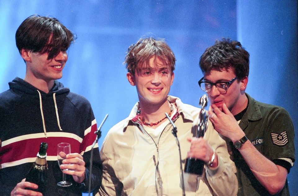 Blur accepting an award at the BRIT Awards.